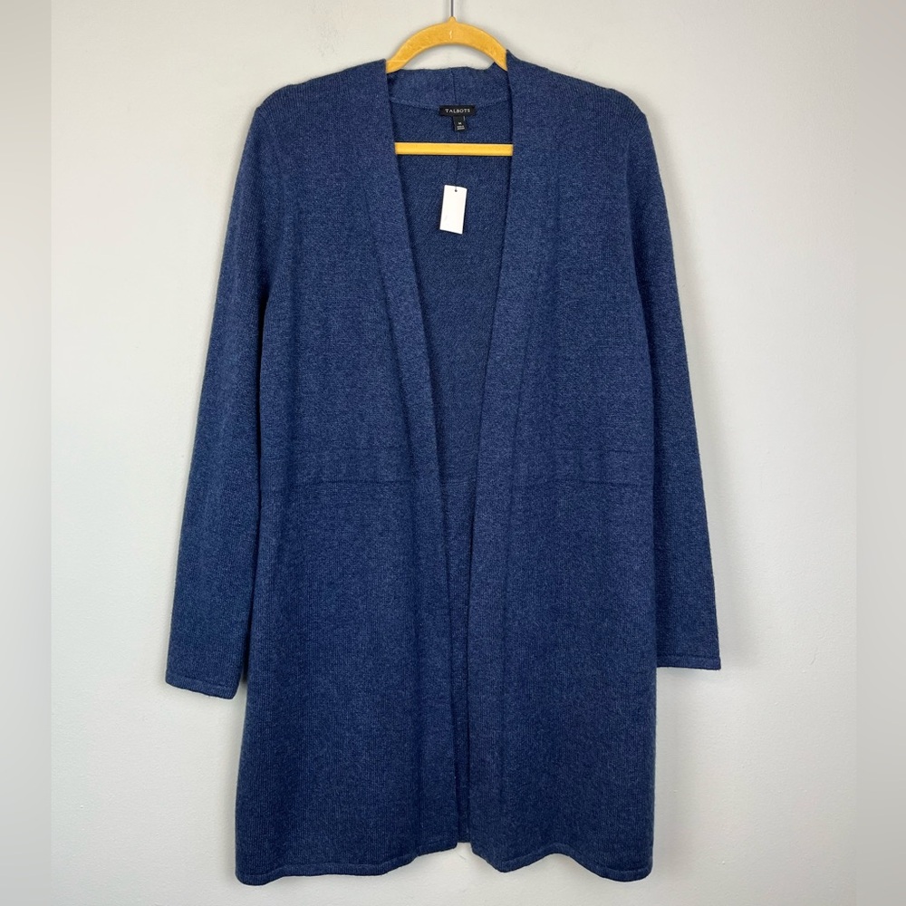 NWT TALBOTS Open Front Long Sleeve Slit in Back Cardigan Sweater MEDIUM Blue